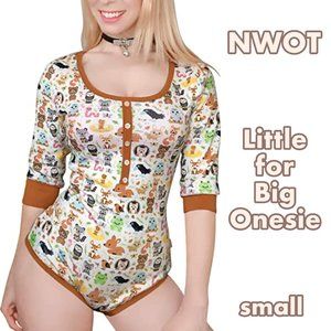 NWOT LittleForBig Forest Animal Adult Onesie Bodysuit Small